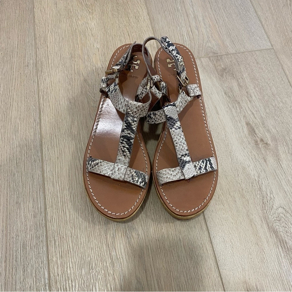 Tory Burch Tracy Wedge Roccia Python Sandals Shoe… - image 1